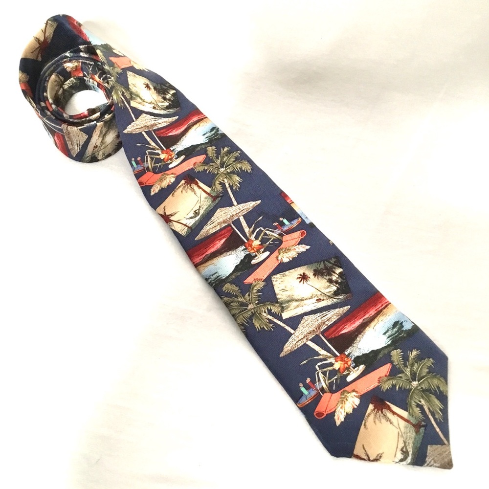 💎Croft And Barrow Men’s 100% Silk Tropical Blue Necktie
